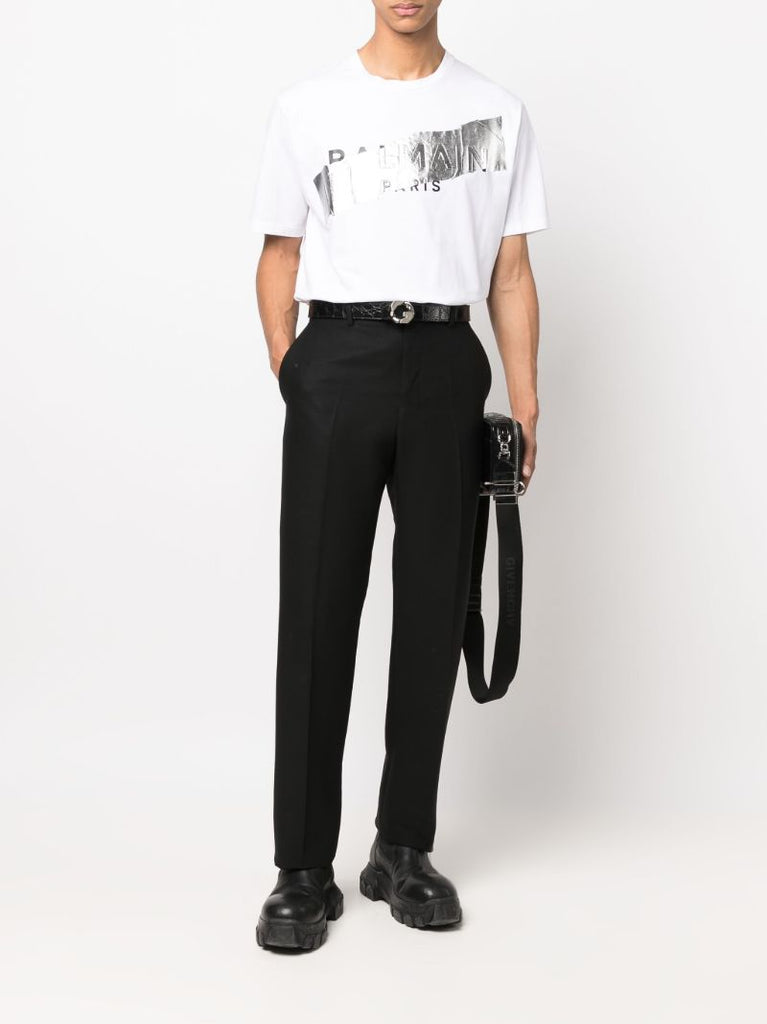 White Foil Logo Print Cotton T-shirt