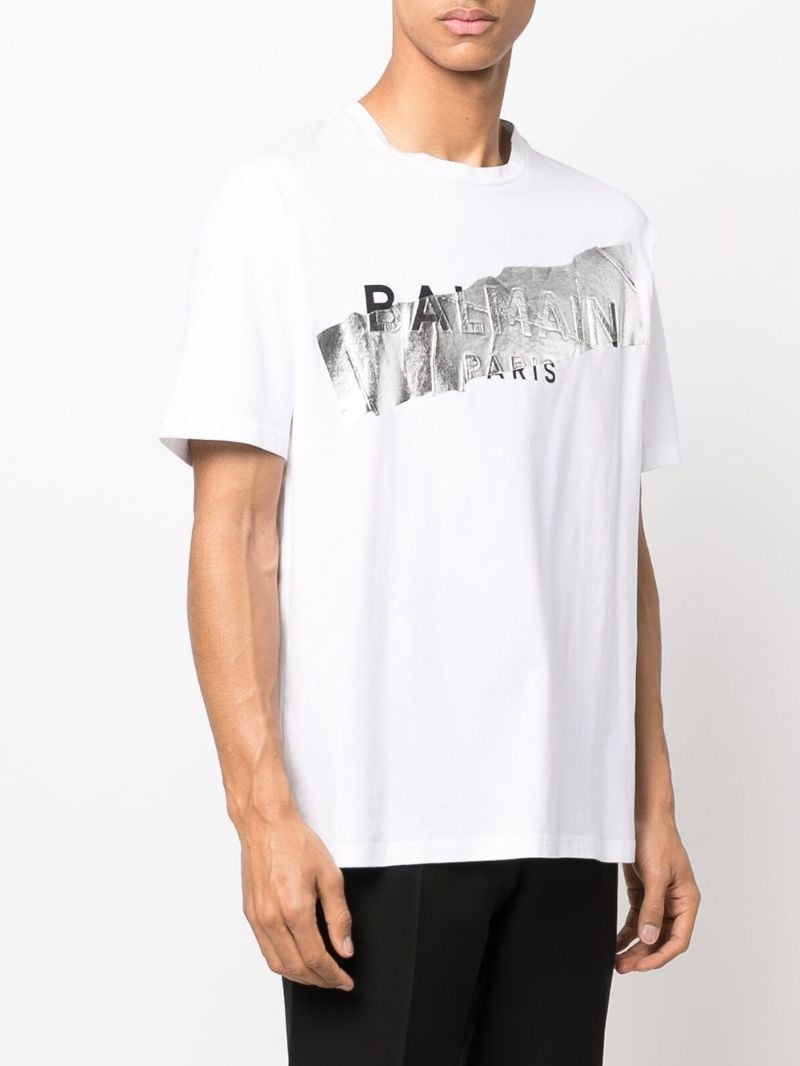 White Foil Logo Print Cotton T-shirt