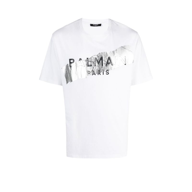 White Foil Logo Print Cotton T-shirt