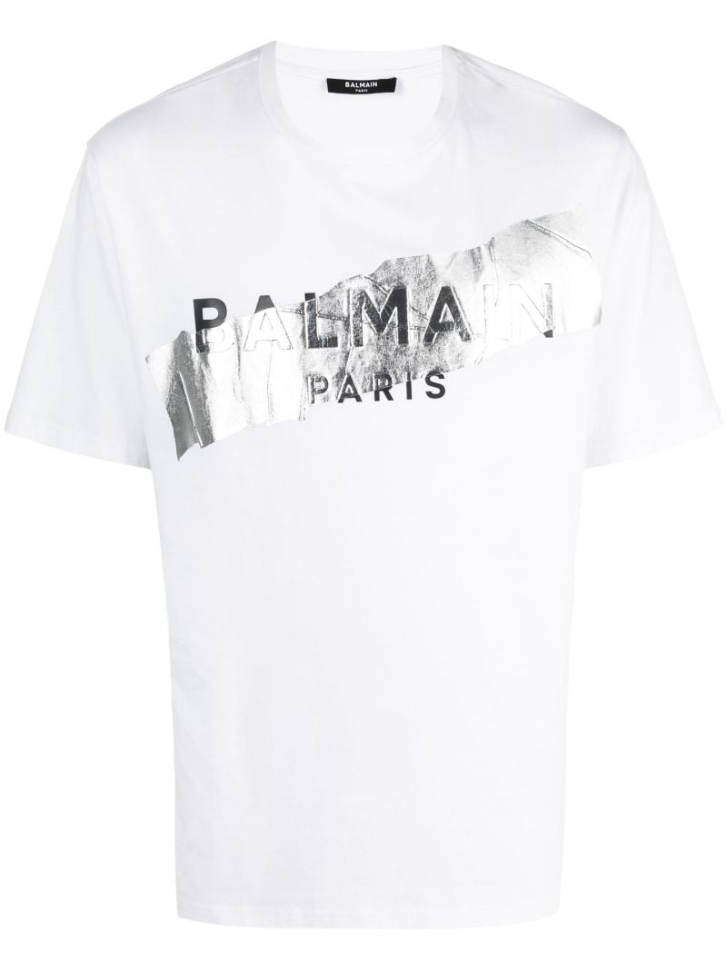 White Foil Logo Print Cotton T-shirt