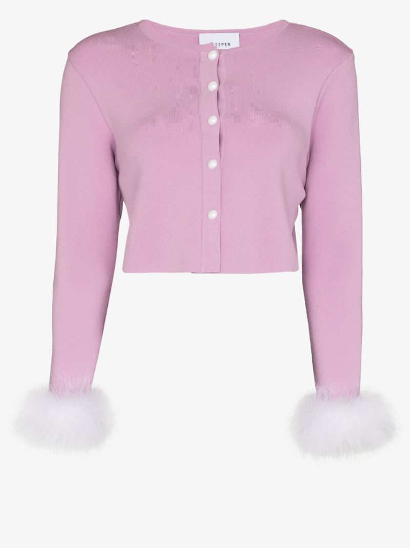 Feather Trim Cropped Cardigan