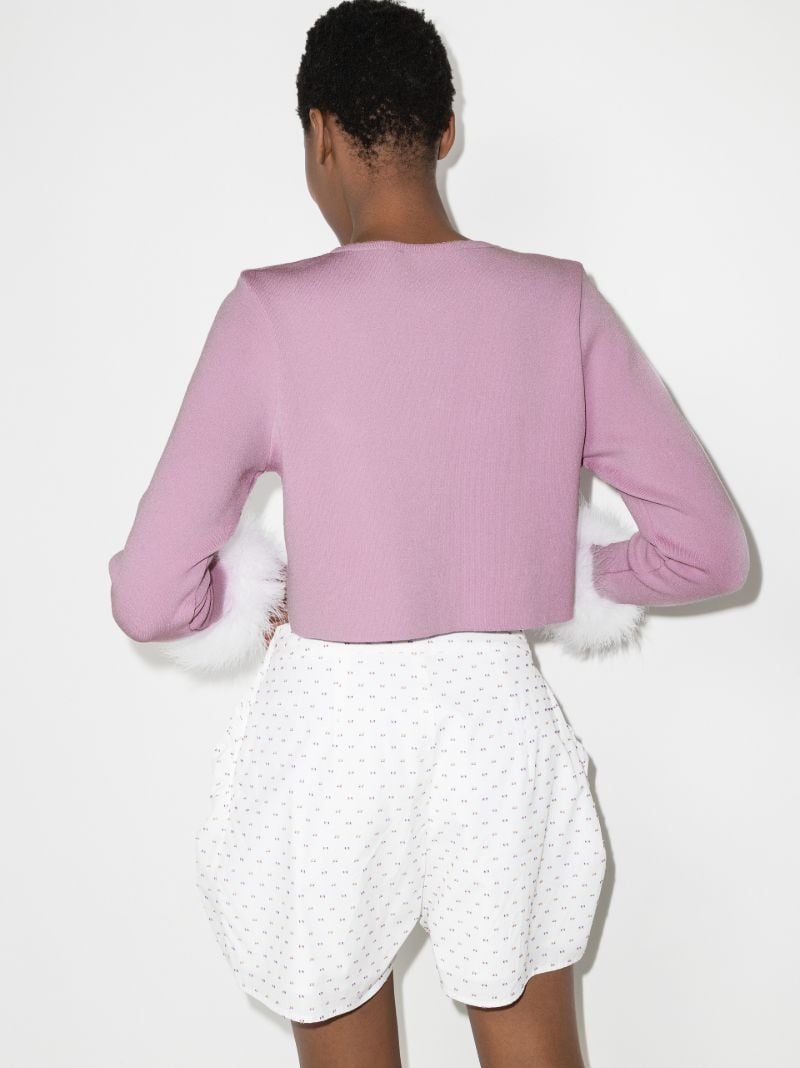 Feather Trim Cropped Cardigan