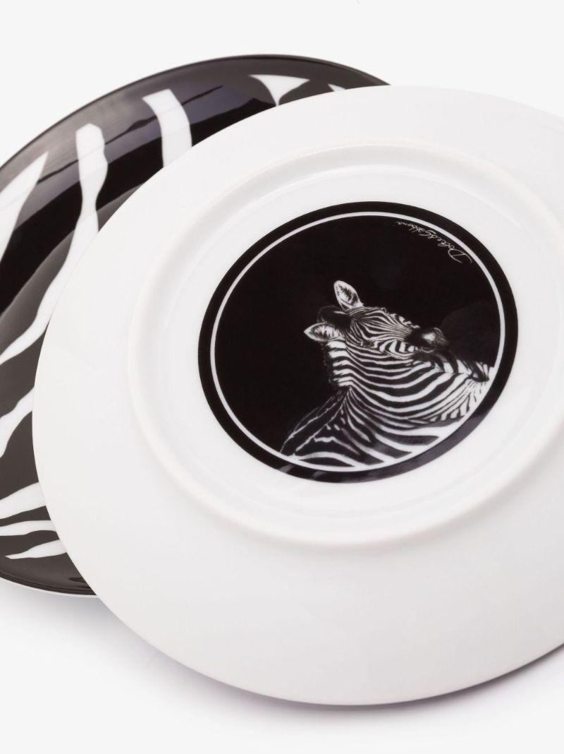 Black Zebra Print Porcelain Plate Set