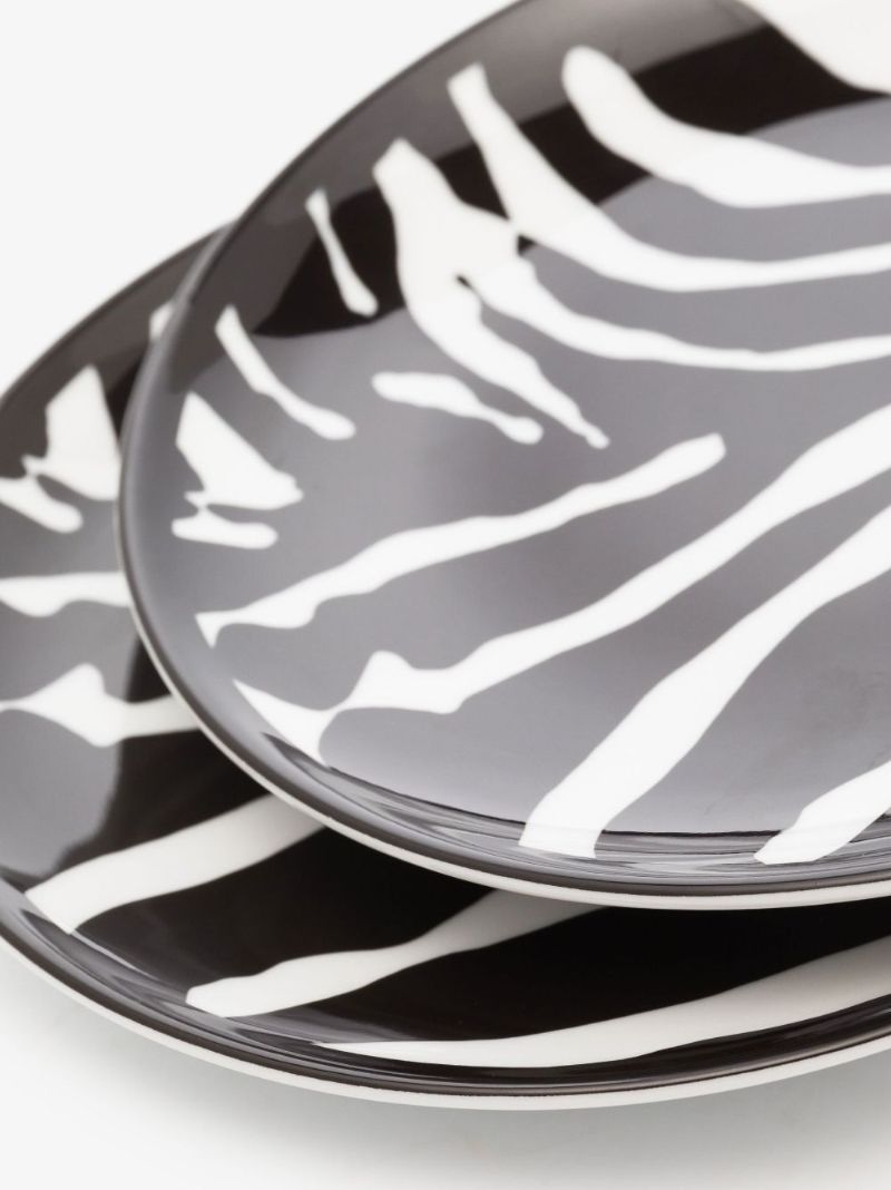Black Zebra Print Porcelain Plate Set