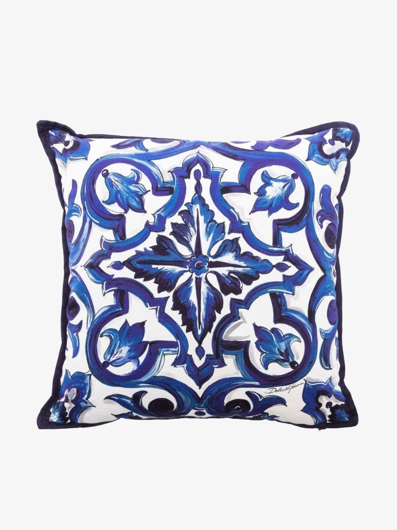 Blue Majolica Print Cotton Cushion