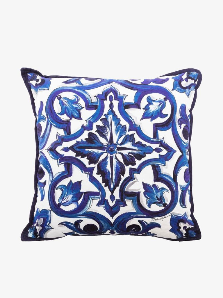 Blue Majolica Print Cotton Cushion