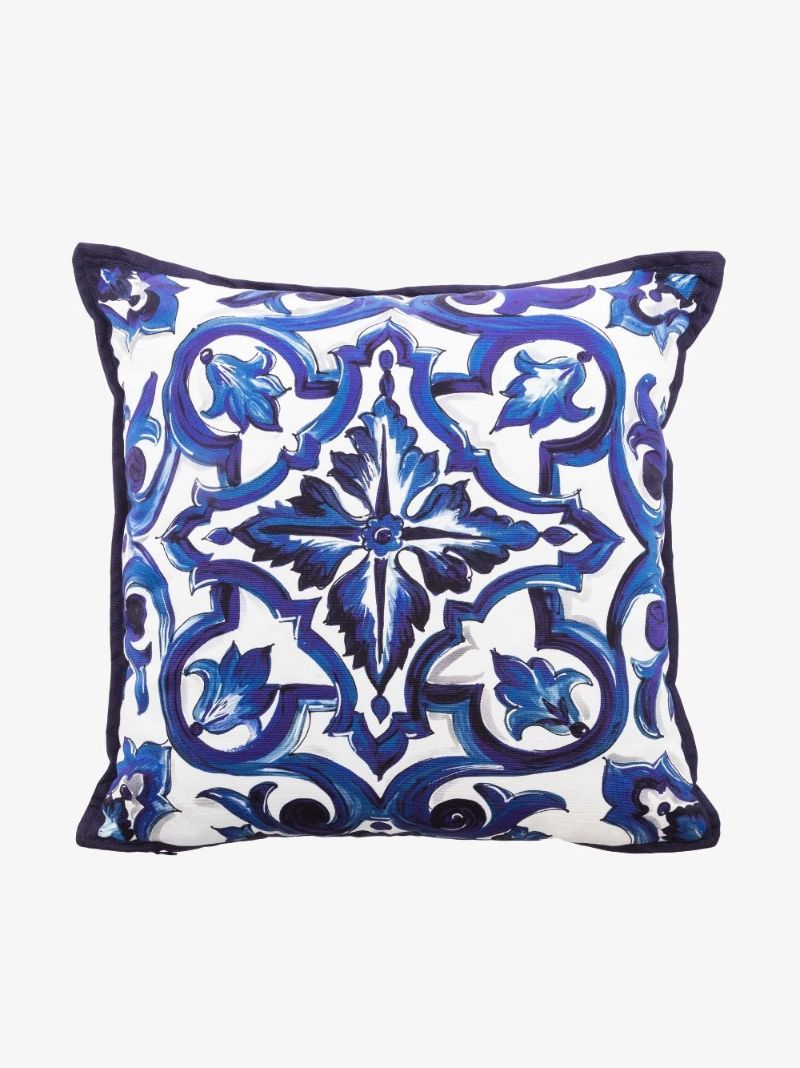 Blue Majolica Print Cotton Cushion
