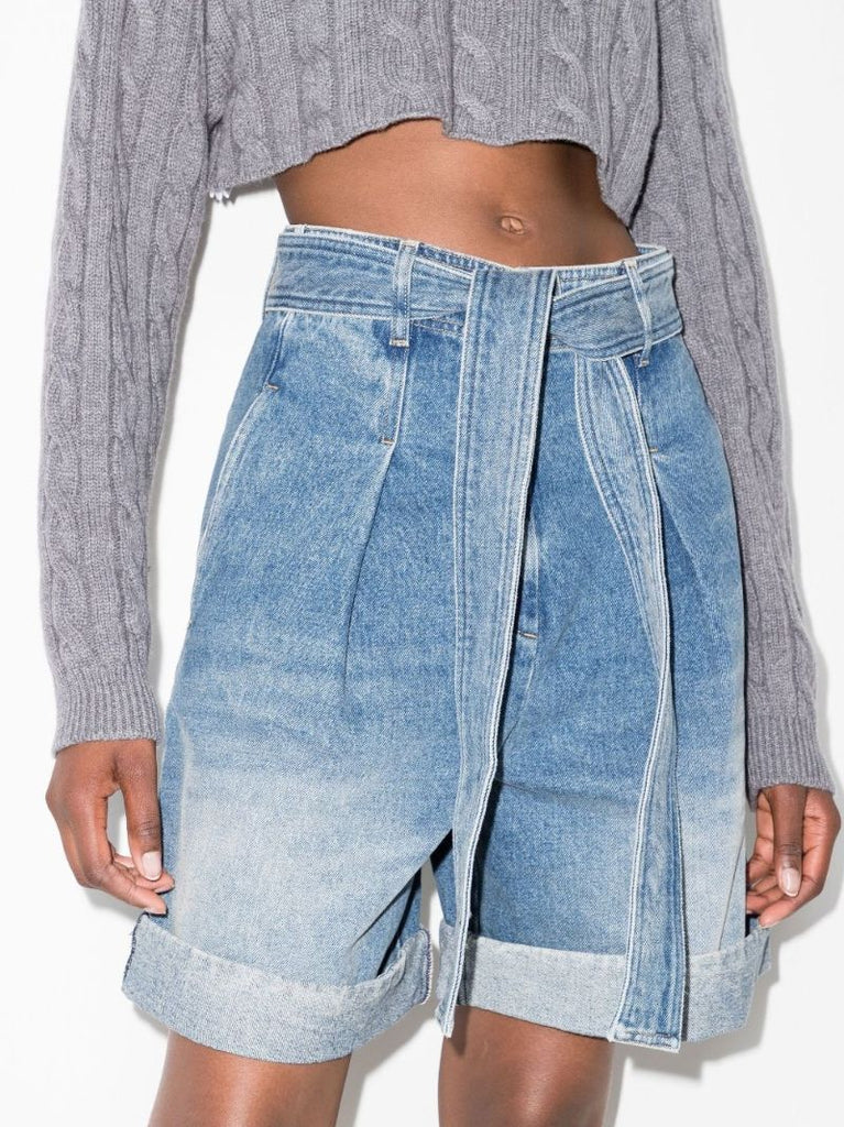 High Waist Paperbag Denim Shorts