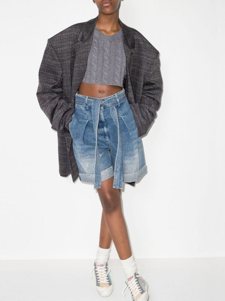 High Waist Paperbag Denim Shorts