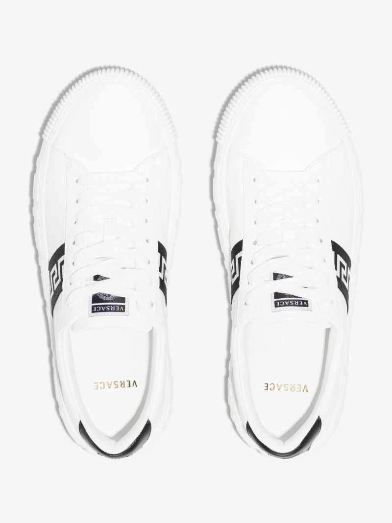 White Greca Border Leather Sneakers