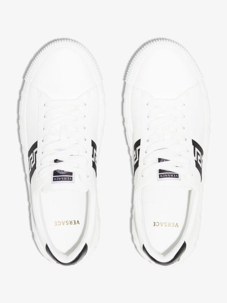 White Greca Border Leather Sneakers