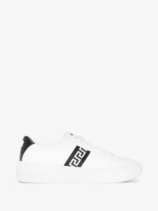 White Greca Border Leather Sneakers