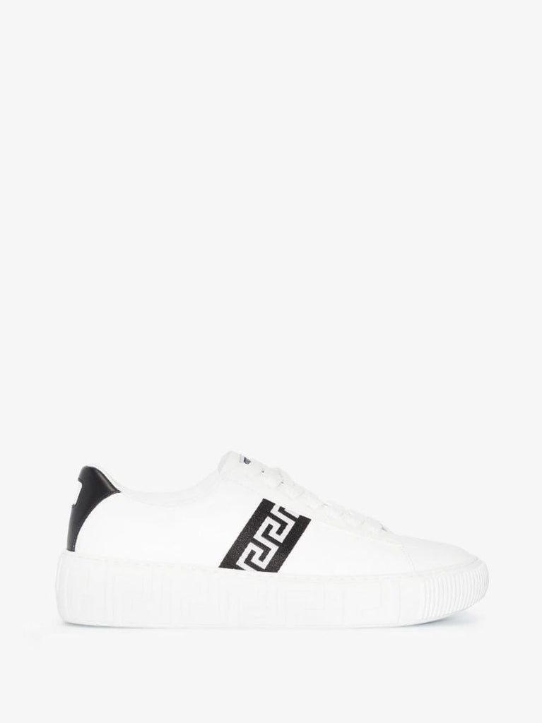 White Greca Border Leather Sneakers