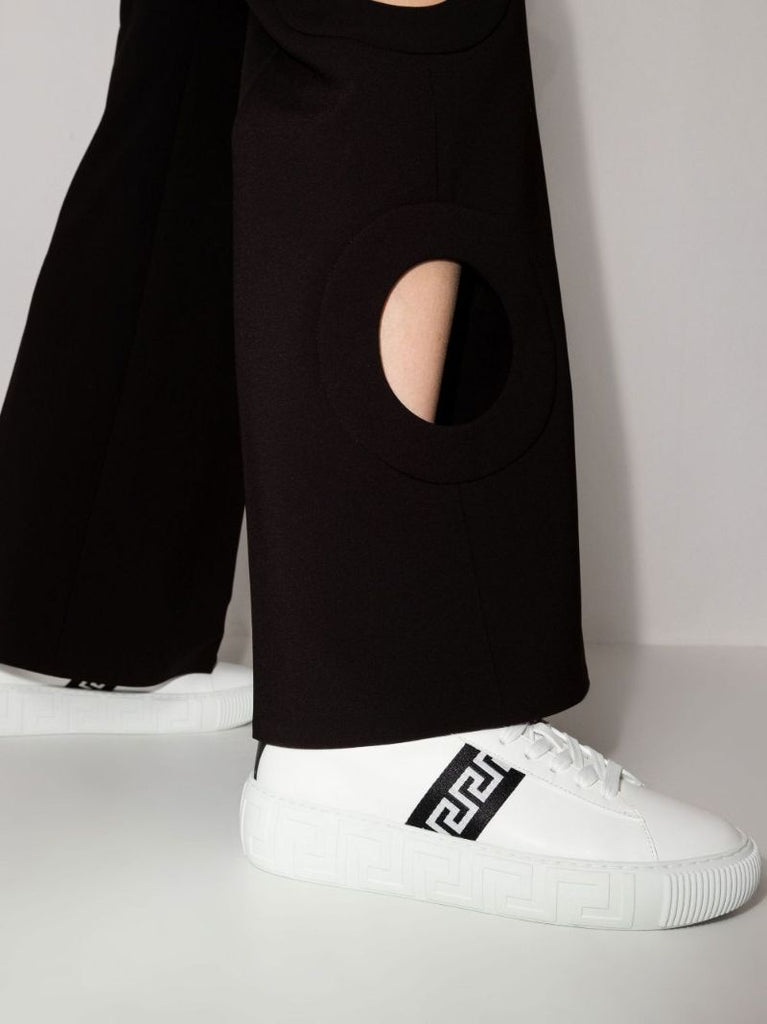 White Greca Border Leather Sneakers