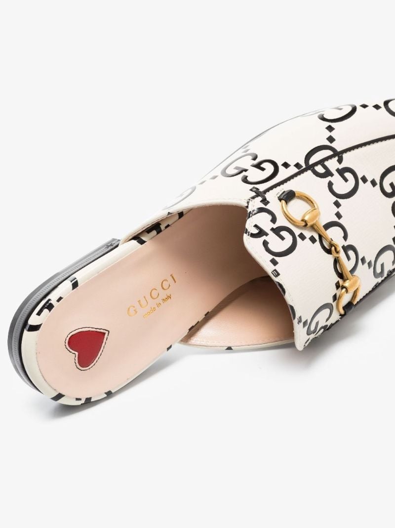 Neutral Princetown Logo Print Leather Mules