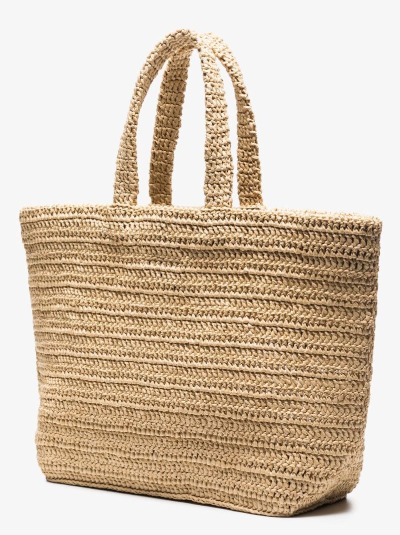 Neutral Rive Gauche Raffia Tote Bag