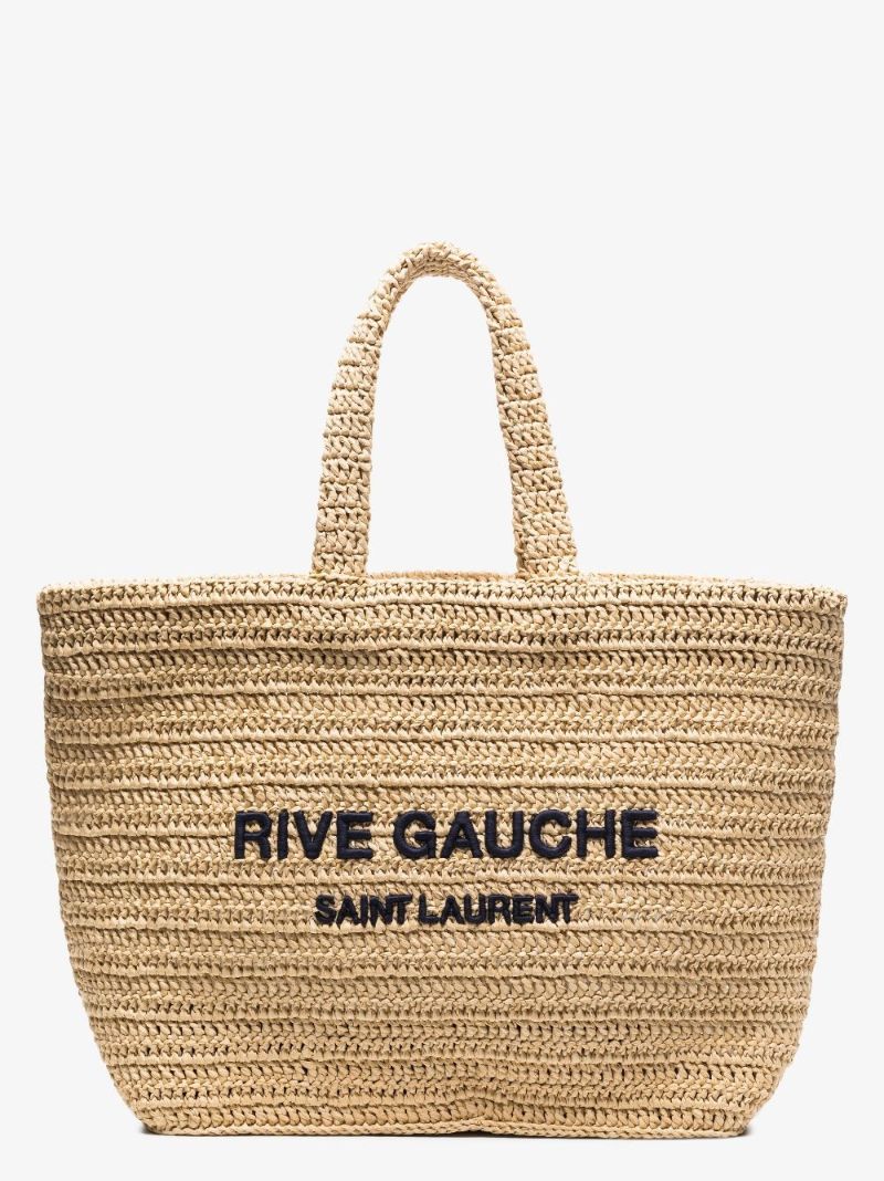 Neutral Rive Gauche Raffia Tote Bag