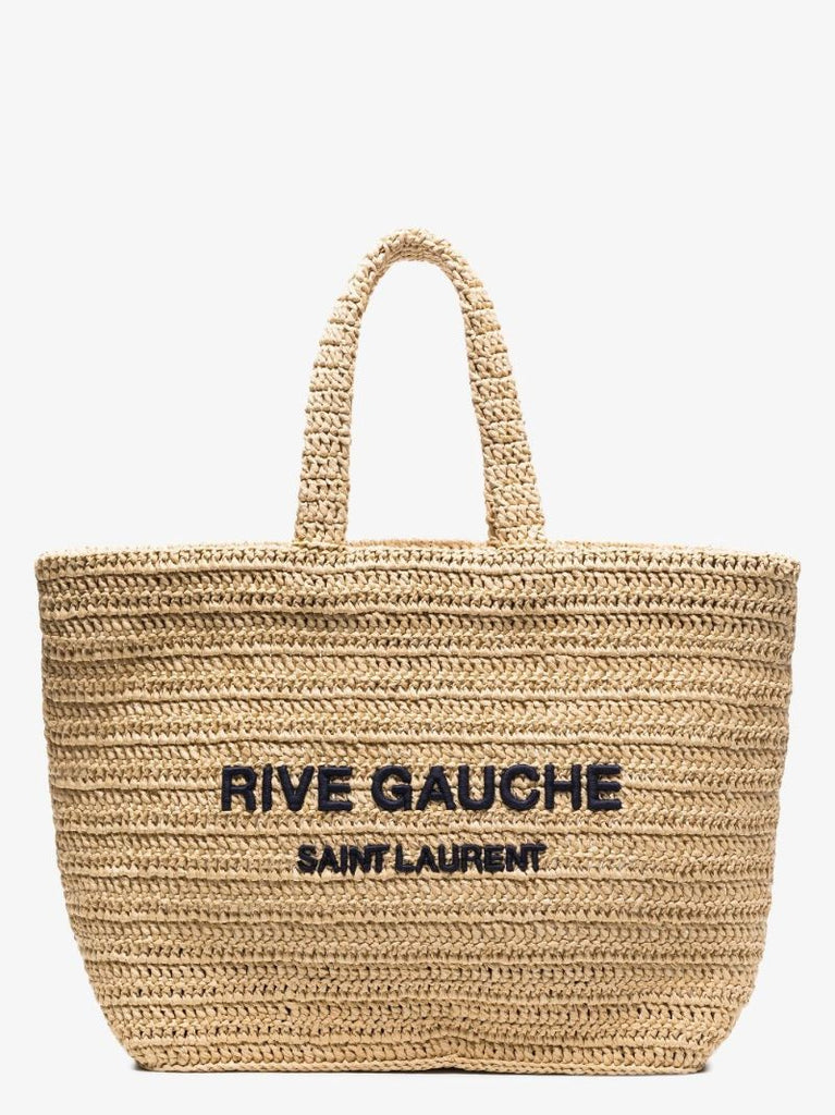 Neutral Rive Gauche Raffia Tote Bag