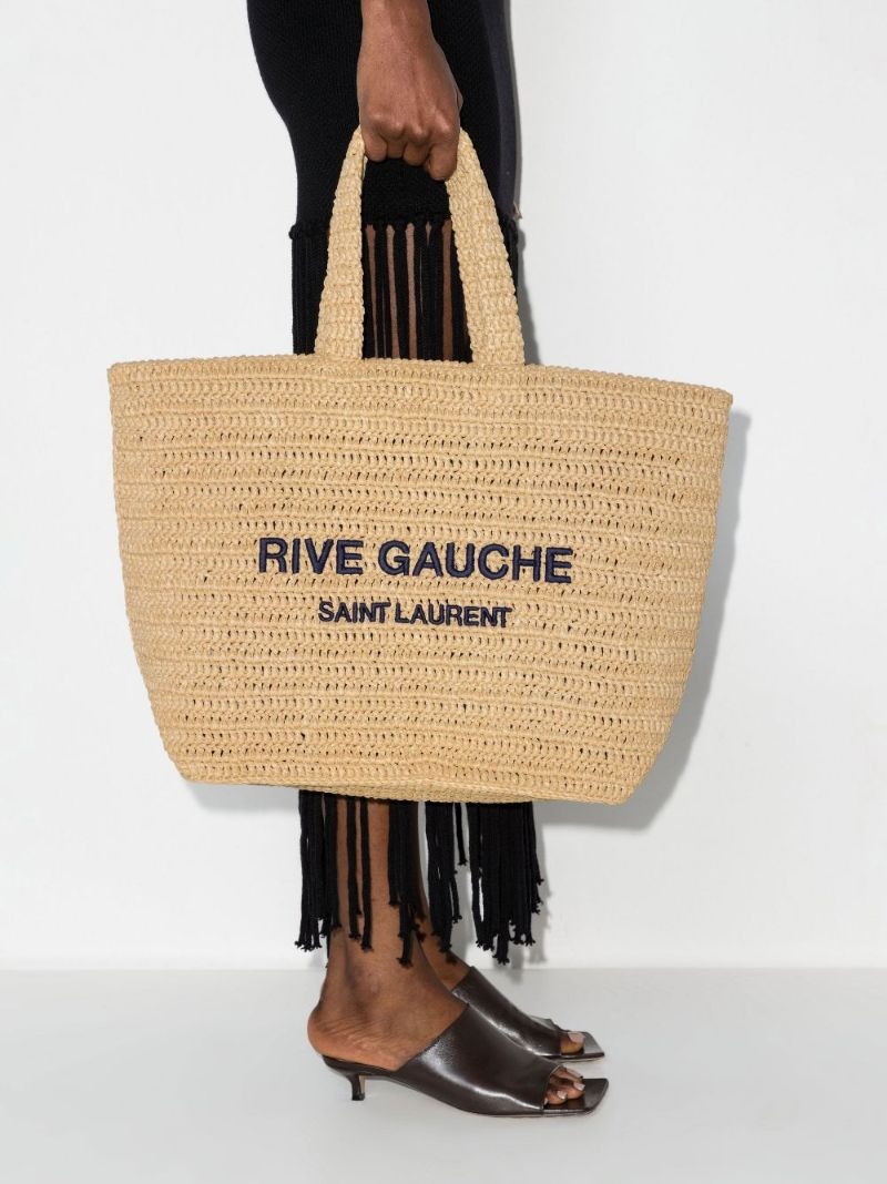 Neutral Rive Gauche Raffia Tote Bag