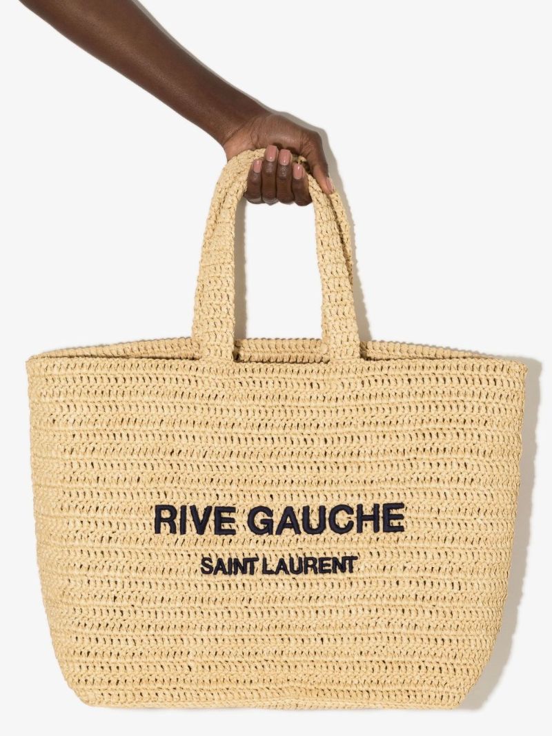 Neutral Rive Gauche Raffia Tote Bag
