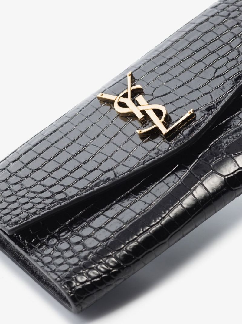 Black Uptown Mock Croc Leather Cross Body Bag