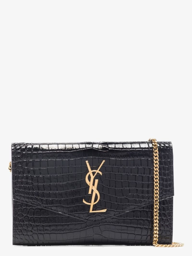 Black Uptown Mock Croc Leather Cross Body Bag