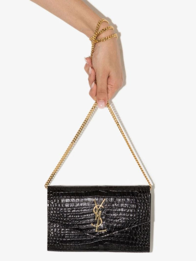 Black Uptown Mock Croc Leather Cross Body Bag