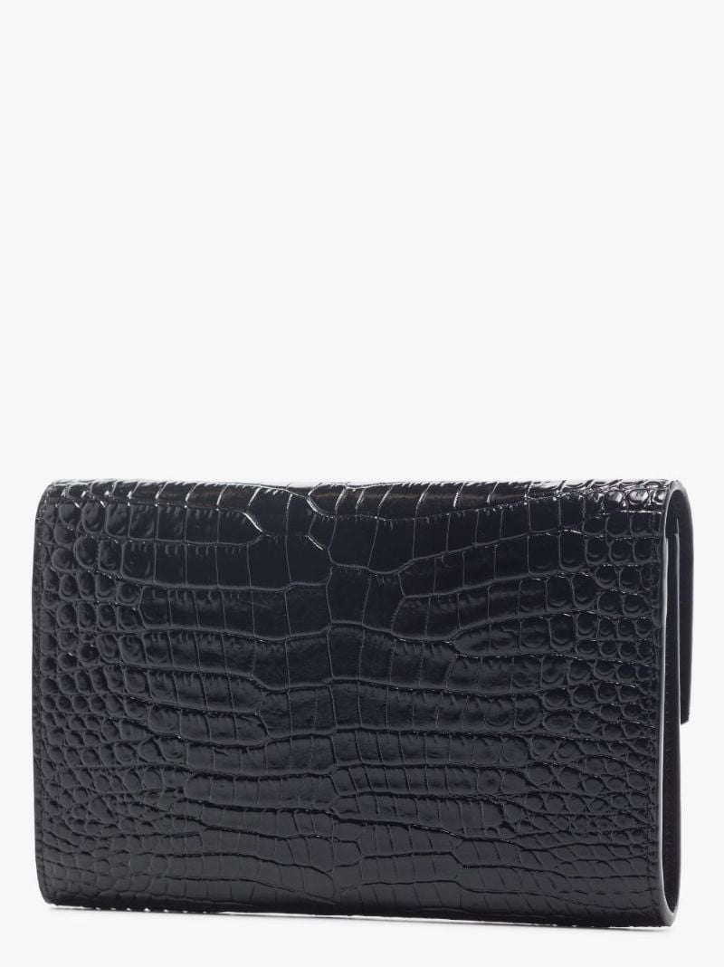 Black Uptown Mock Croc Leather Cross Body Bag