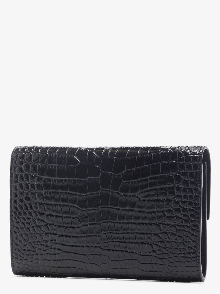 Black Uptown Mock Croc Leather Cross Body Bag