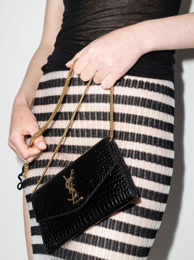 Black Uptown Mock Croc Leather Cross Body Bag