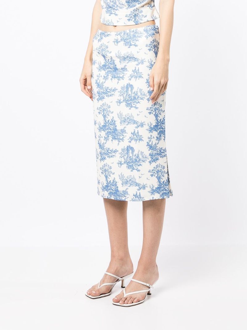 White Moni Printed Midi Skirt