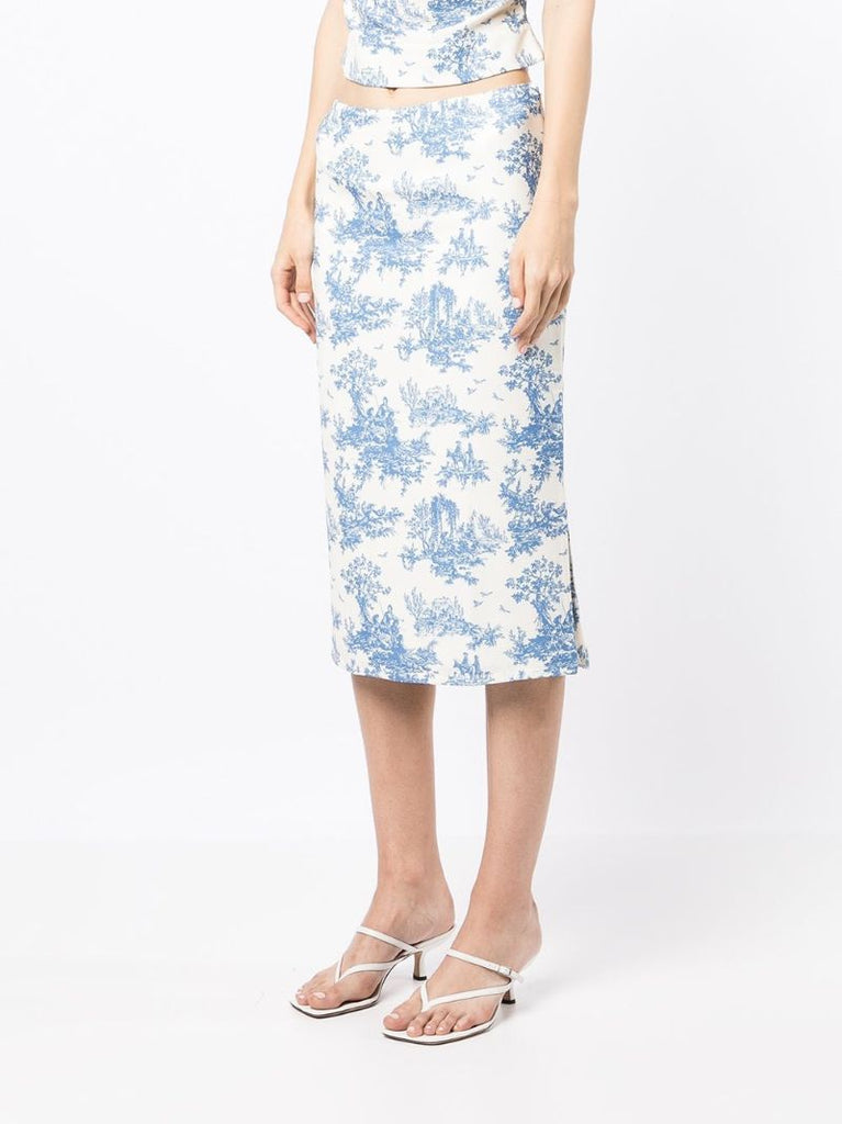 White Moni Printed Midi Skirt