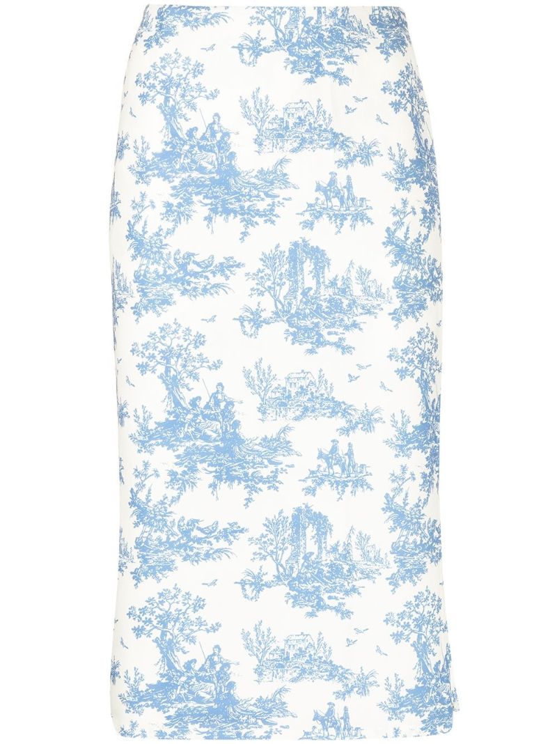 White Moni Printed Midi Skirt