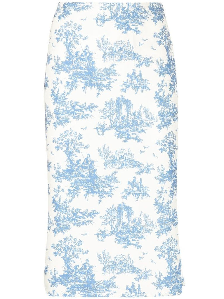 White Moni Printed Midi Skirt