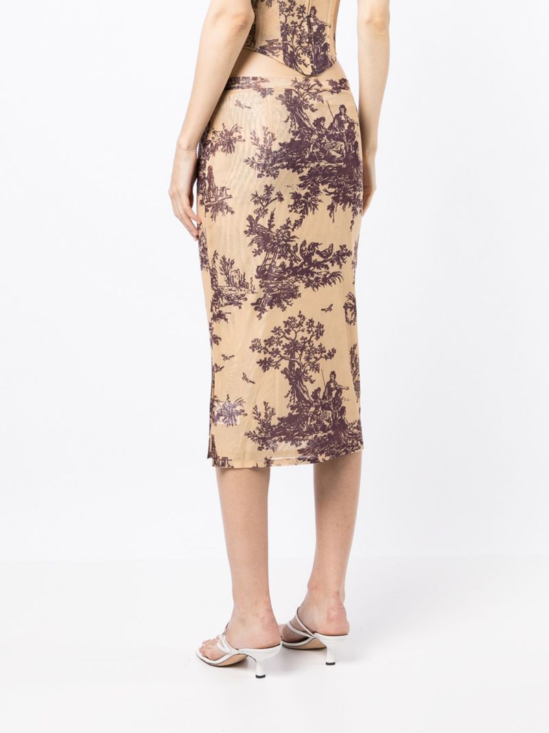 Brown Preston Printed Ruched Midi Skirt