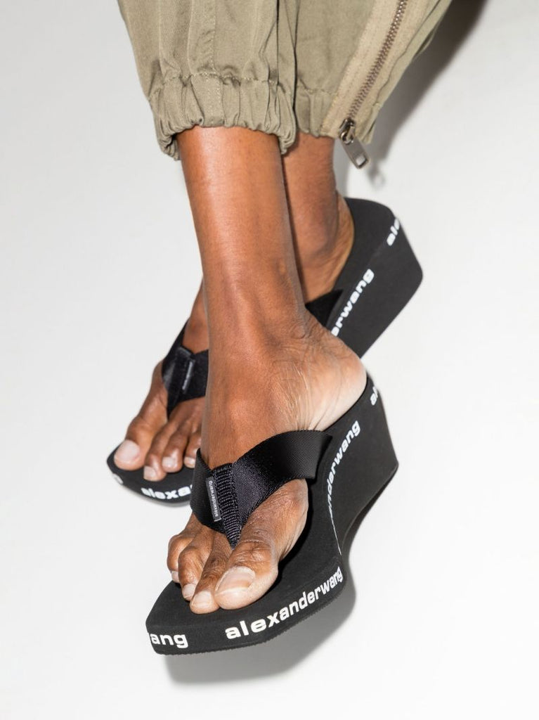Black 70 Logo Wedge Flip Flops