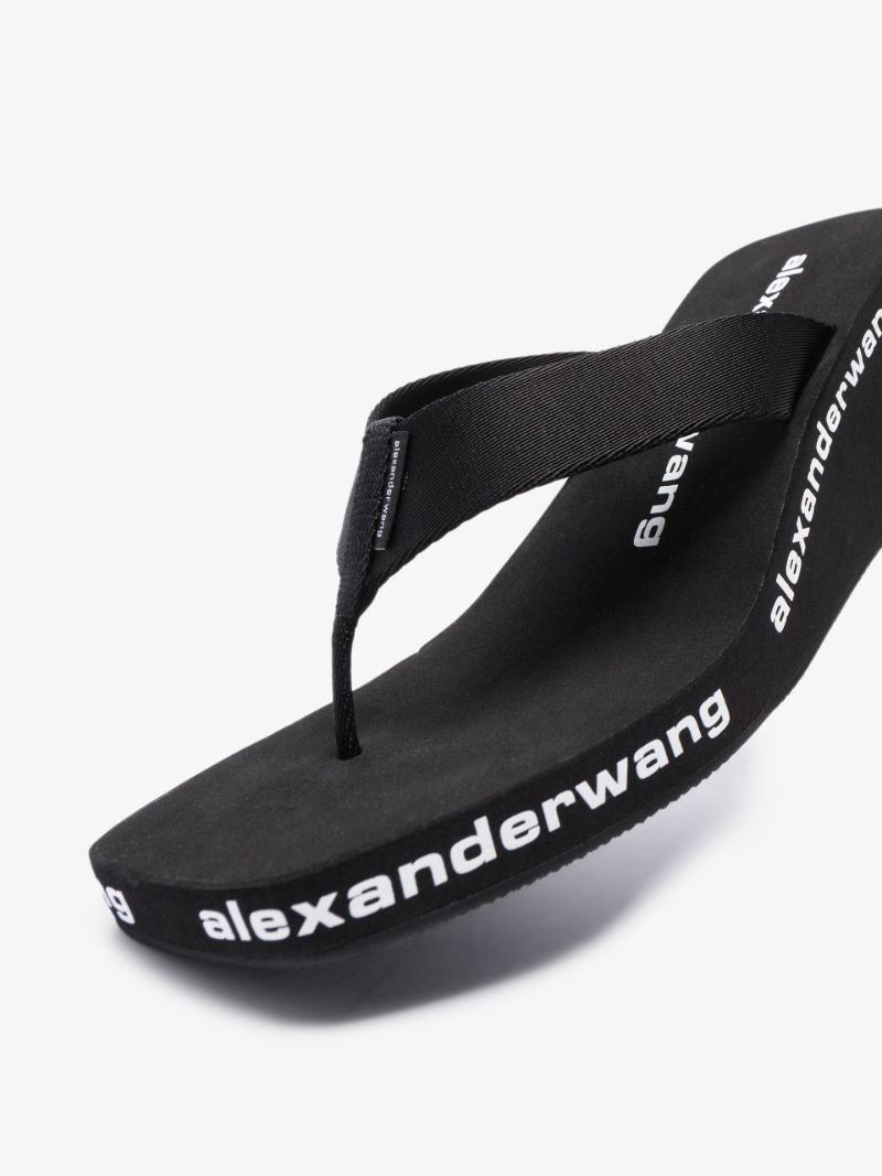 Black 70 Logo Wedge Flip Flops