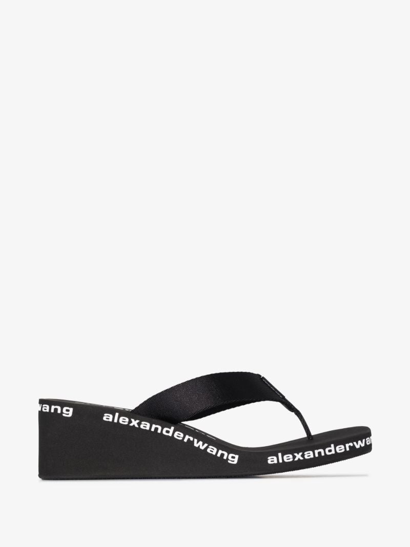 Black 70 Logo Wedge Flip Flops