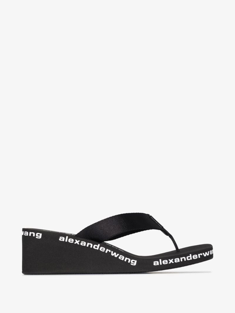 Black 70 Logo Wedge Flip Flops