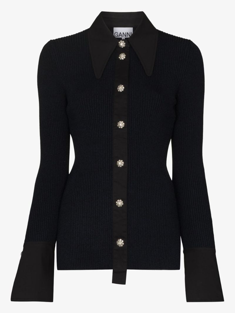 Crystal Button Knitted Shirt