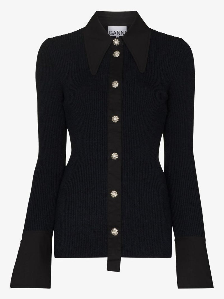 Crystal Button Knitted Shirt