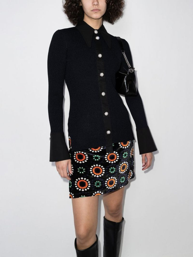 Crystal Button Knitted Shirt