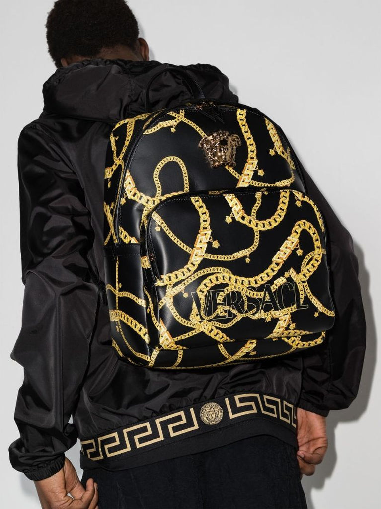 Black Greca Chain Print Backpack