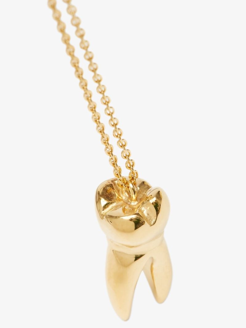 Gold Tone Tooth Pendant Necklace