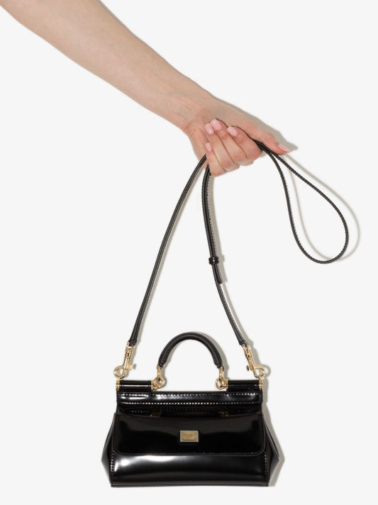 Black Sicily Small Patent Leather Cross Body Bag