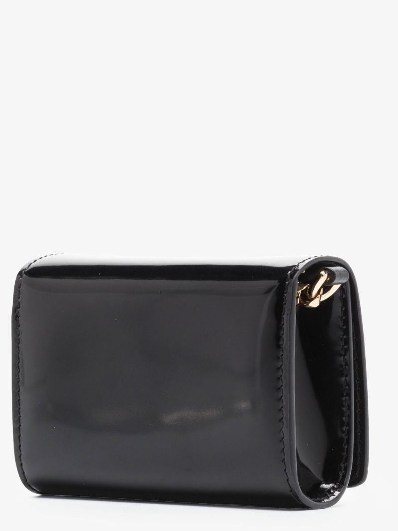 Black Logo Plaque Leather Chain Wallet