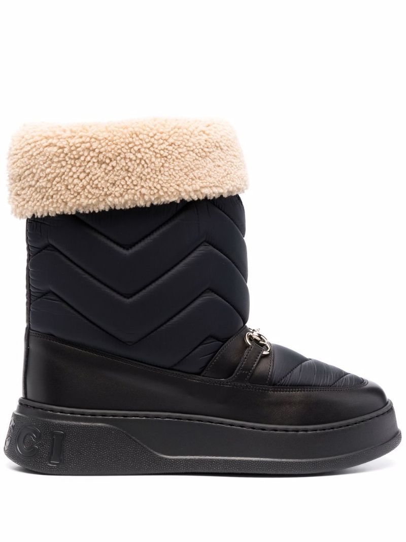 Black Horesebit Chevron Quilted Boots