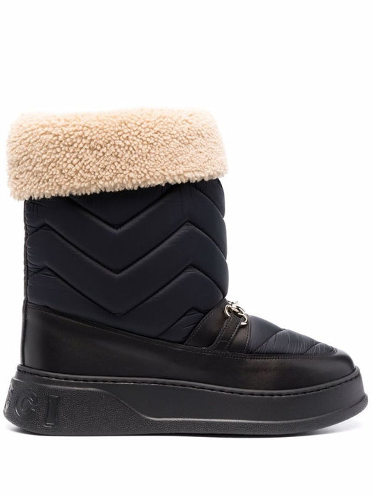 Black Horesebit Chevron Quilted Boots