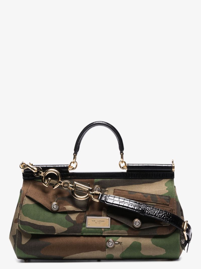 Green Sicily Camouflage Patchwork Tote Bag
