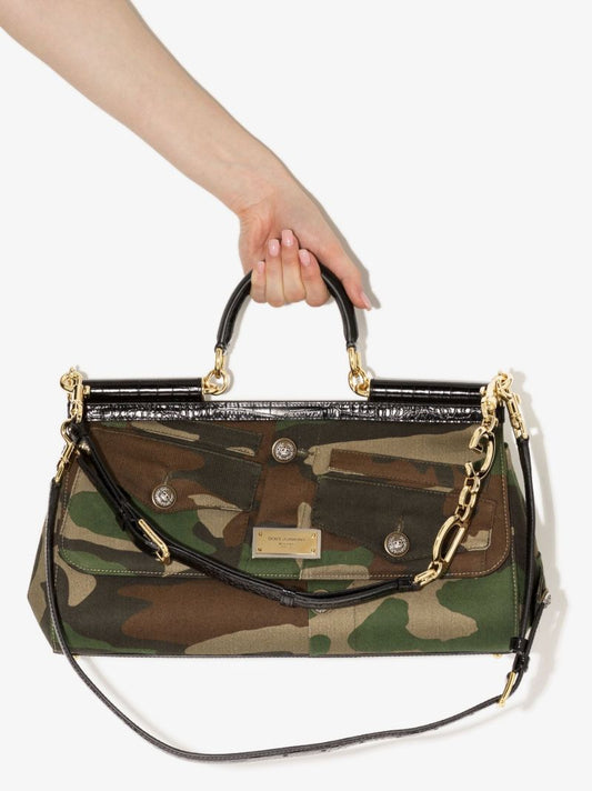 Green Sicily Camouflage Patchwork Tote Bag